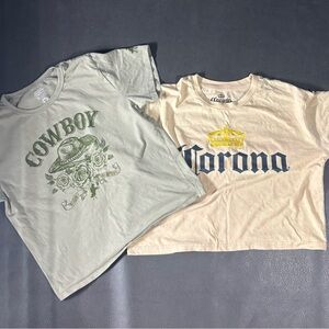 2 cropped Graphic Tees Bundle Corona Beer + Cowboy Western Tee Size L/XL